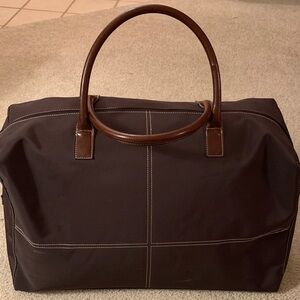 Givenchy Parfums Men’s Travel Chocolate Brown Duffel Bag with Red Plaid Scarf